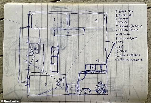 Pictured: Custody cell drawings he spent his time doing while being held