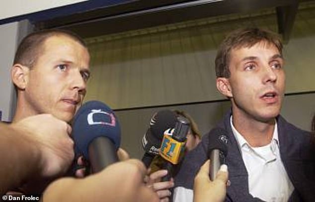 Pictured: At the airport after arrival to Prague in 2002