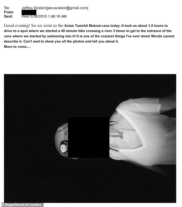 A 2010 email sent to Epstein included details of an individual's trip to Belize