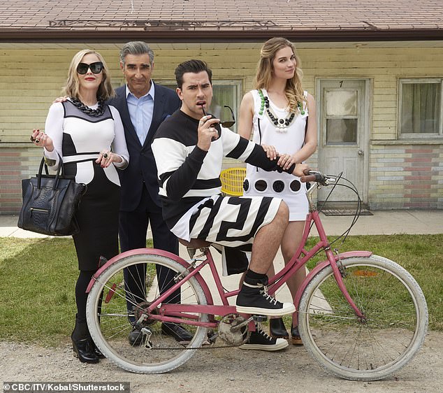 O'Hara had a resurgence playing the eccentric Moira Rose on Schitt's Creek; (L-R) O'Hara, Eugene Levy, Daniel Levy, and Annie Murphy in a promo image for the show