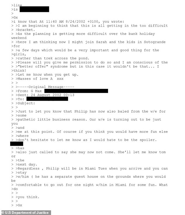 Andrew earlier asked for Maxwell's 'permission' to skip a trip to see her in the US and spend time with his ex-wife and children instead