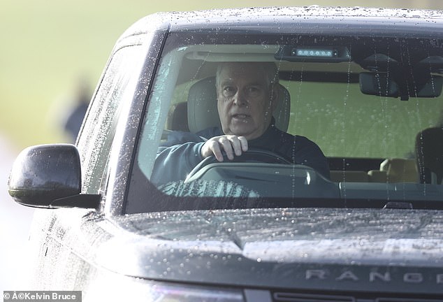 Andrew was seen behind the wheel of a Range Rover in Windsor on Saturday morning - hours after the release of the files