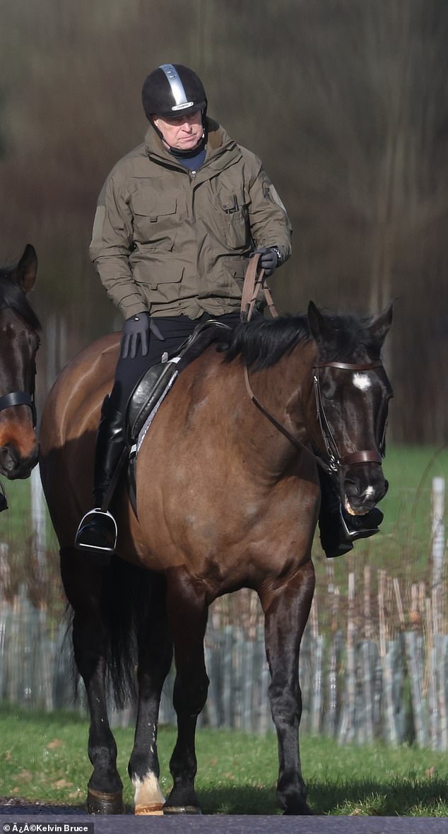 Andrew also appeared expressionless as he was seen horse riding later in the day
