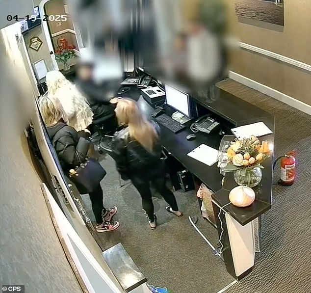 The girls can be seen in a confrontation with a receptionist in the video, with the worker eventually retreating into a backroom