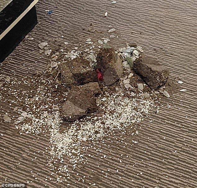 Local police released images of the mess and CCTV footage of the entirety of the shocking ordeal