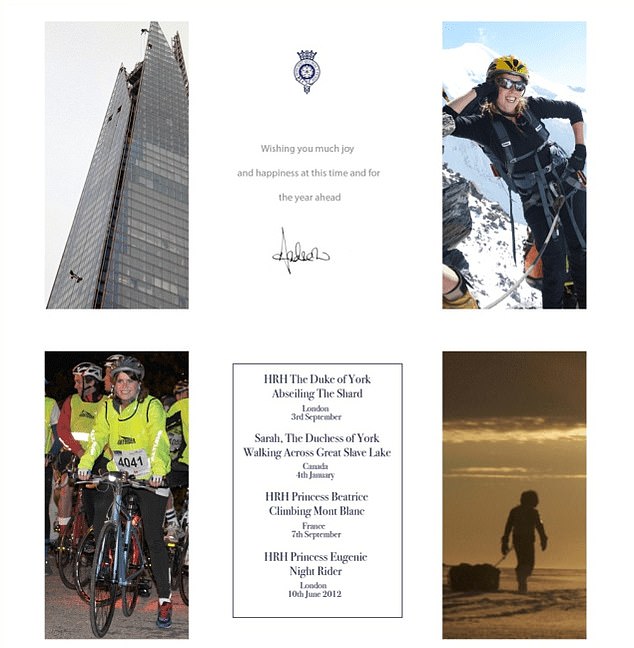 A greetings card sent to Epstein by Andrew in 2012 featured photographs of his children Beatrice and Eugenie