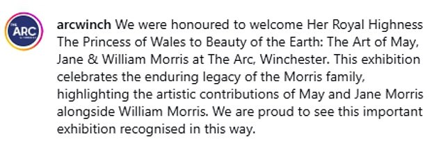 The cultural hub responded that it was an 'honour' to have been visited by the Princess