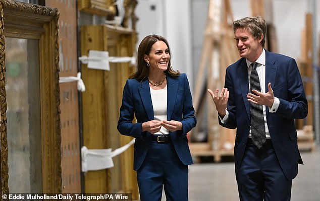 Pictured: The Princess of Wales being shown around the V&A East Storehouse, a cultural destination in east London, by the director of the V&A, Tristram Hunt