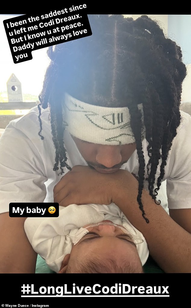 Duece also posted to his Insta Stories on Saturday, sharing a heartrending image of himself lovingly cradling his baby girl as she gazed up at him