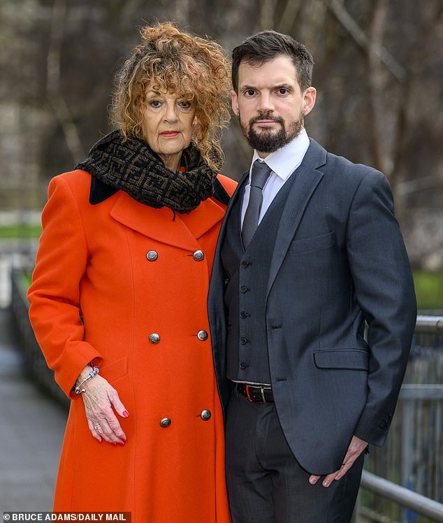 Oliver Robinson's brother, Alexander Robinson, is pictured with his mother Susan at the coroners court