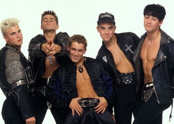 Pictured: Gary, Jason, Mark, Robbie and Howard at the start of their boy band career