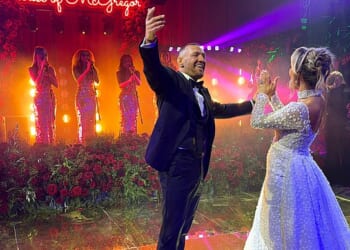 Newlyweds Conor McGregor and Dee Devlin share their first dance at a lavish reception, after tying the knot at the Vatican's Chapel of Santo Stefano degli Abissini in December