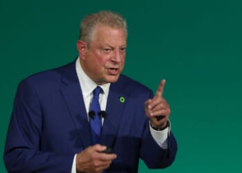 Former Vice President Al Gore presents the Climate TRACE global greenhouse gases emissions database on day four of the UNFCCC COP28 Climate Conference on Dec. 3, 2023, in Dubai, United Arab Emirates.
