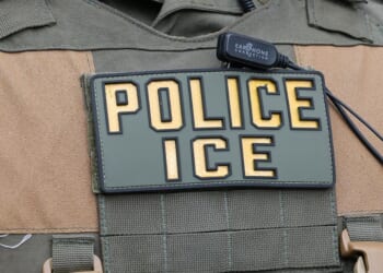 A U.S. Immigration and Customs Enforcement officer is seen in a file photo from February 2025.