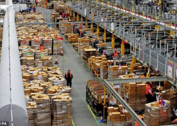 The Amazon fulfillment centre in Hemel Hempstead, Hertfordshire (file photograph)
