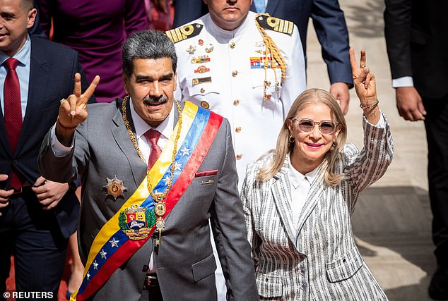 Nicolas Maduro and wife Cilia are seen in January 2024. The pair will now be brought to New York City to face federal charges