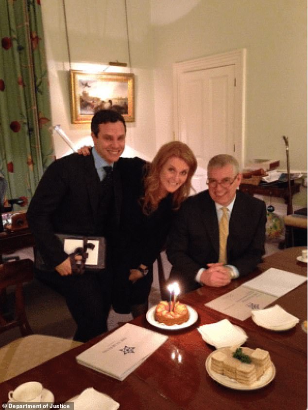 A photograph of Andrew Mountbatten-Windsor and Sarah Ferguson which was revealed in the latest release of the Epstein files on Friday