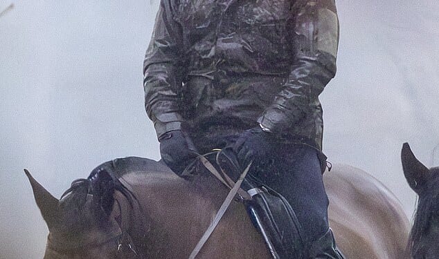 Andrew Mountbatten-Windsor still enjoys riding, pictured in the torrential rain close to Royal Lodge, but is said to spend more time watching TV or even plays video games