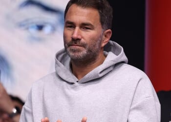 Anthony Joshua may never box again following his car crash, according to his promoter Eddie Hearn (pictured)