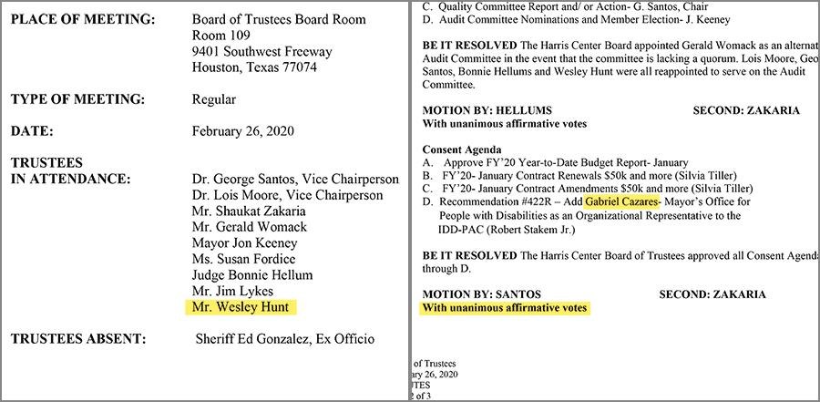 Harris Center Board Of Trustees Meeting Document