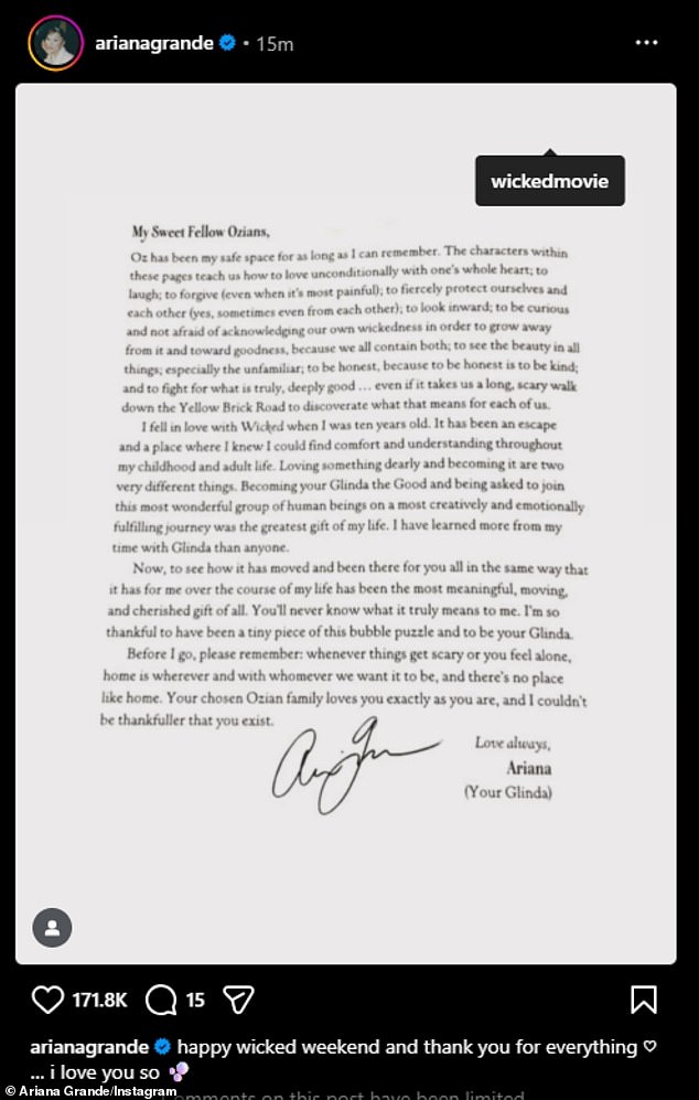 Meanwhile, this is not the first time that she had bid her iconic character adieu as back in November, she released an emotional open letter to Wicked fans reflecting on her time as Glinda following the film's record-breaking premiere