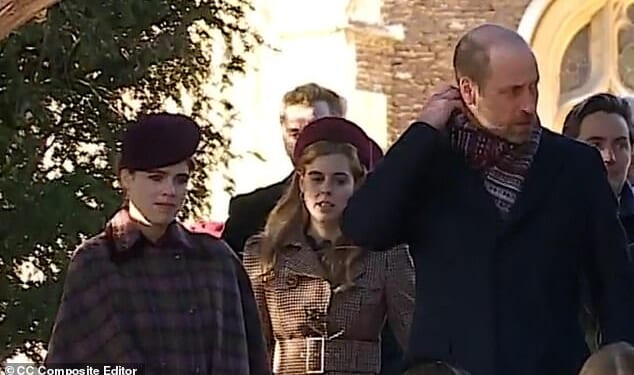 Footage of William, 43, leaving St Mary Magdalene Church on Christmas morning appeared to show the future King giving his cousin, Princess Eugenie, 35, the cold shoulder