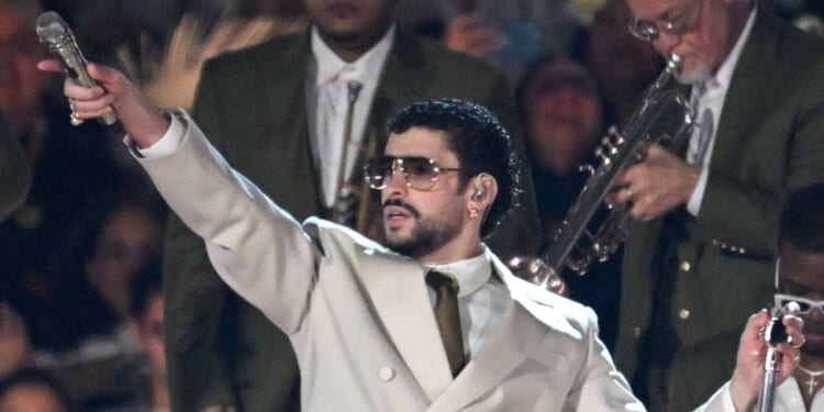 Puerto Rican rapper Benito Antonio Martínez Ocasio, who goes by the stage name Bad Bunny, performs on stage at his Dec. 10 show in Mexico City.