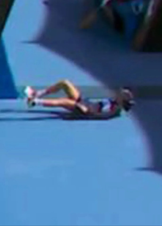 An image collage containing 1 images, Image 1 shows Collage of a ball girl fallen on the court and a tennis player consoling a ball girl