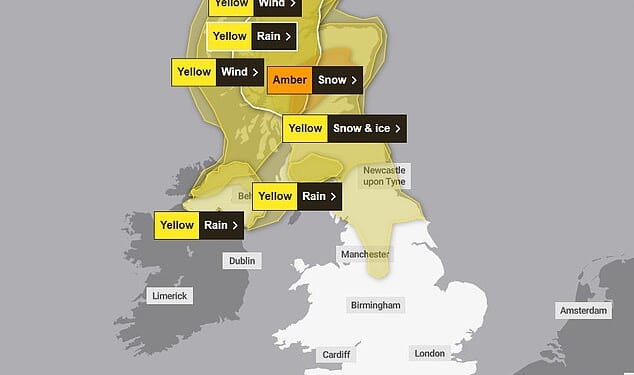 Britain is bracing for another blast of wintry chaos after the Met Office upgraded a snow and ice warning to amber on Sunday