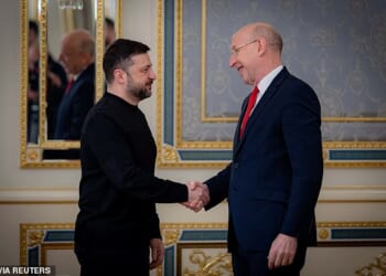The Defence Secretary has said Nightfall missiles will 'put leading edge weapons into the hands of Ukrainians'. Pictured: Volodymyr Zelensky meets with John Healey, amid Russia's attack on Ukraine, in Kyiv, Ukraine on January 9