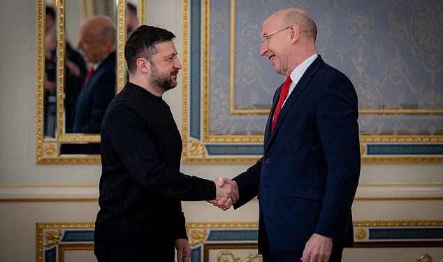 The Defence Secretary has said Nightfall missiles will 'put leading edge weapons into the hands of Ukrainians'. Pictured: Volodymyr Zelensky meets with John Healey, amid Russia's attack on Ukraine, in Kyiv, Ukraine on January 9