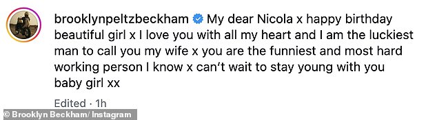 Sharing some photos to Instagram, he wrote: 'My dear Nicola x happy birthday beautiful girl x 'I love you with all my heart and I am the luckiest man to call you my wife'