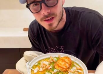 Brooklyn Beckham modelled a new pair of glasses as he uploaded a video cooking lobster mac and cheese after more details about his family feud emerged