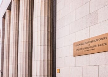 A view along the side of the United States Court House, the location of the Los Angeles Superior Court.