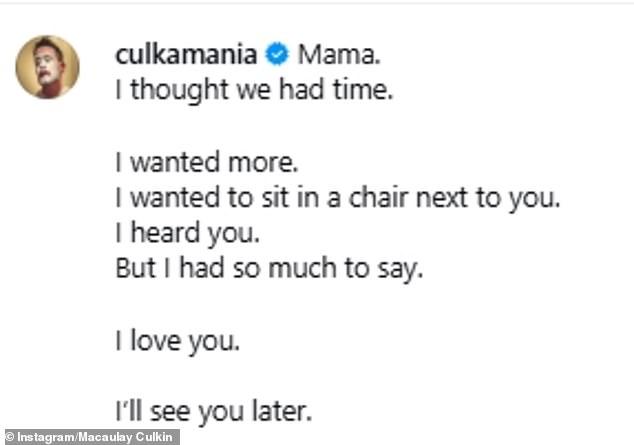 Culkin paid tribute to O¿Hara on Instagram