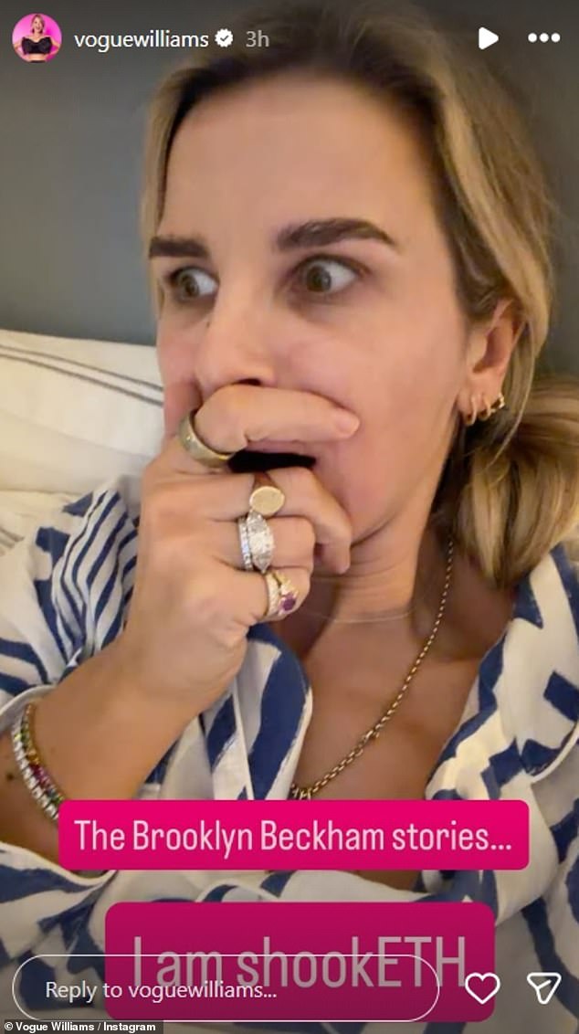 Vogue Williams also joked she will be staying up all night after Brooklyn's astonishing online attack