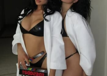 Charli XCX, 33, (right) and Kylie Jenner, 28 (left) sent pulses racing in skimpy black bikinis as they promoted their new mockumentary, The Moment, in a post shared to Instagram on Sunday