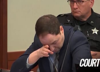 Brendan Banfield, 40, was seen breaking down in tears in court on Wednesday as body camera footage played showing the moment he was told his wife was dead