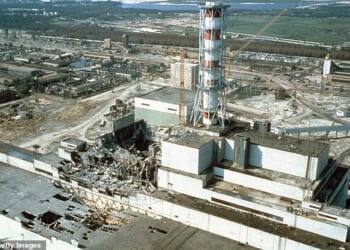 Ukraine's Chernobyl nuclear power plant lost all off-site power, the UN nuclear agency said on Tuesday. Pictured: Chernobyl nuclear power plant, a few weeks after the disaster. Chernobyl, Ukraine, May 1986