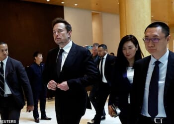 Billionaire Elon Musk in Beijing with Tesla's Tom Zhu and Grace Tao in 2023