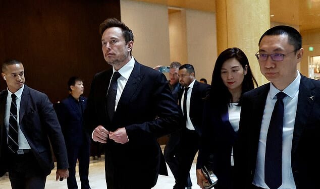 Billionaire Elon Musk in Beijing with Tesla's Tom Zhu and Grace Tao in 2023