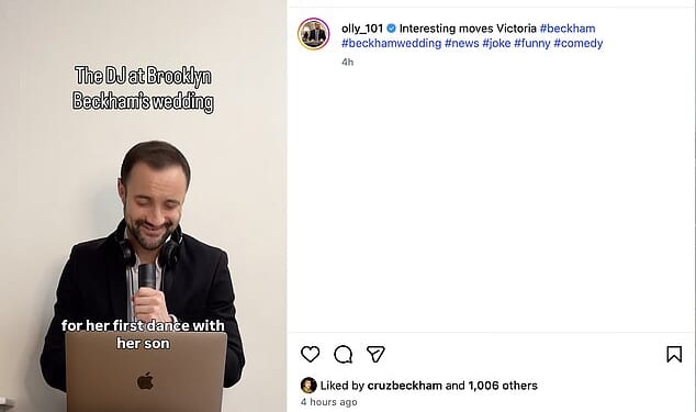 A playful meme regarding Victoria Beckham's song request for that first wedding dance with her eldest son was given the approval of her youngest on Tuesday