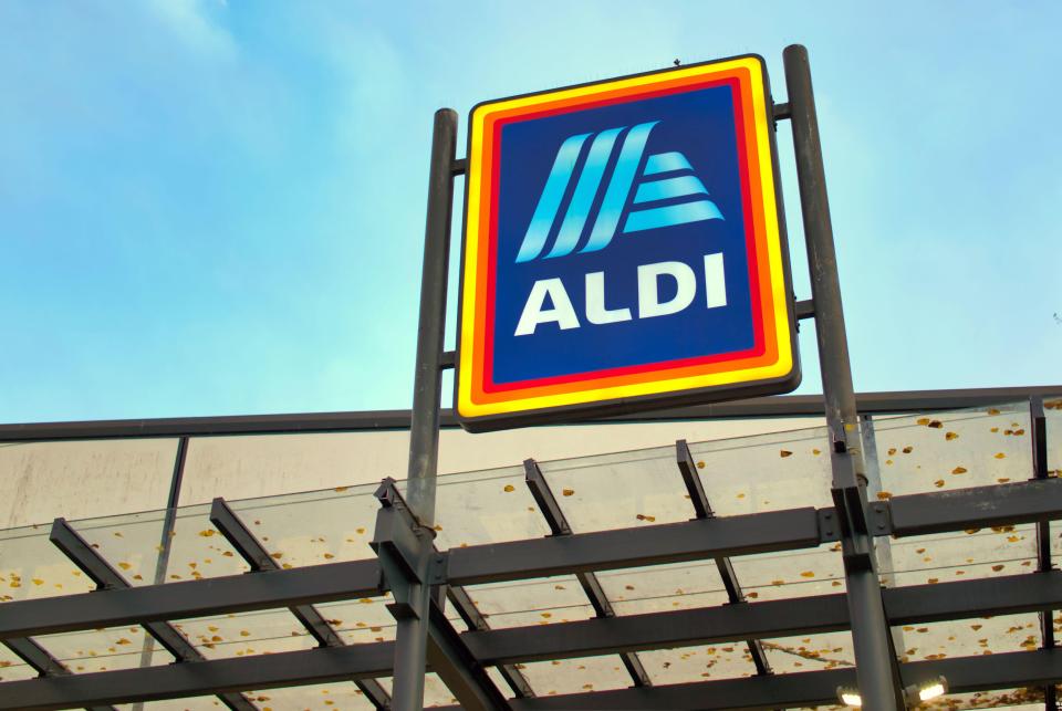 An Aldi store sign in Drumchapel, Glasgow, Scotland, UK.