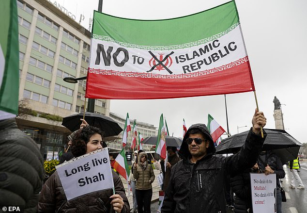 A protest against the Iranian regime in the streets of Lisbon, Portugal