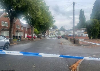 Mahamed Mahamad, 37, allegedly slashed at DPD worker Aqeef Ali 29 times with a huge serrated knife here on Gibson Road, Handsworth in Birmingham (pictured: the scene in the hours after the attack)