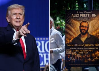 President Donald Trump played footage of Alex Pretti reportedly harassing ICE, aggressively impeding ICE operations, and spitting at and kicking ICE vehicles over a Democrat-made eulogy for him.