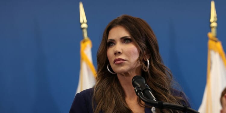 Secretary of Homeland Security Kristi Noem attends a press conference in New York City on Jan. 8, 2026.