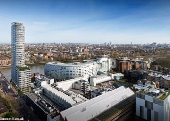 The structure's main tower would include 56 private flats and a 10-storey 'shoulder tower' containing 54 social homes, a workspace for small businesses, a community hub and a restaurant (Pictured: an artists rendition of the plans with the tower seen on the left)
