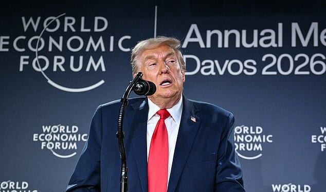 Donald Trump speaks during a reception with business leaders on the sidelines of the World Economic Forum (WEF) annual meeting in Davos on January 21