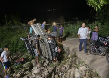 Levison Wood’s overturned SUV after hurtling 150ft through the jungle